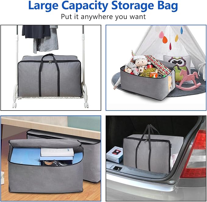 MISSLO Thick Over Size Storage Bag, Folding Organizer Bag, Under Bed Storage, College Carrying Bag for Bedding Comforters, Blanket, Clothes (Grey)