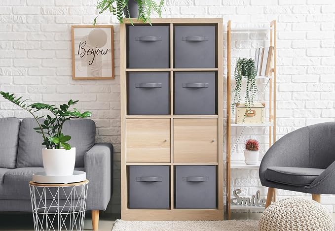 Sorbus Storage Cubes - 11 Inch Foldable Fabric Baskets for Organizing Pantry, Closet, Shelf, Cubby - 6 Grey Collapsible Cloth Storage Bins with Handle for Home, Bedroom