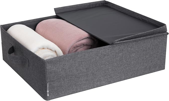 Bigso Soft Underbed Storage Box - Durable Under Bed Storage Containers for Seasonal and Oversized Items - Under Bed Bins with Lids for Dust-Free Organization - 18.1in x 21.7in x 6.3in - Grey