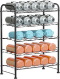 OYEAL Plastic Water Bottle Storage Rack 5 Tier Bottled Water Holder Organizer Freestanding Floor Small Beverage Soda Drink Stand Shelf for Kitchen Pantry Can Storage, Hold 30 Bottles, Black