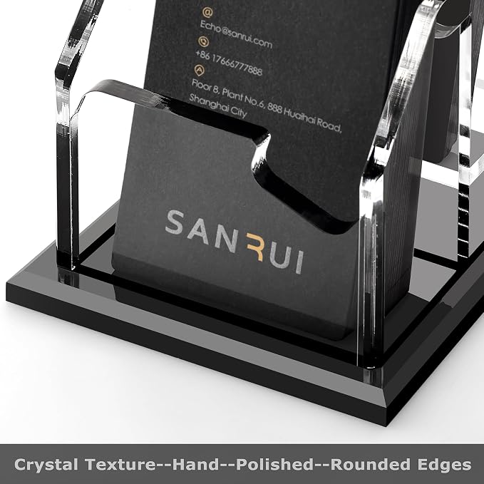 SANRUI Black Vertical Business Card Holder for Desk 2 Slot 2 Tier, Clear Acrylic Name Card Stand for Women and Men, Desktop Organizer Display for Office Home Exhibition - 120 Card Capacity 1 Pack