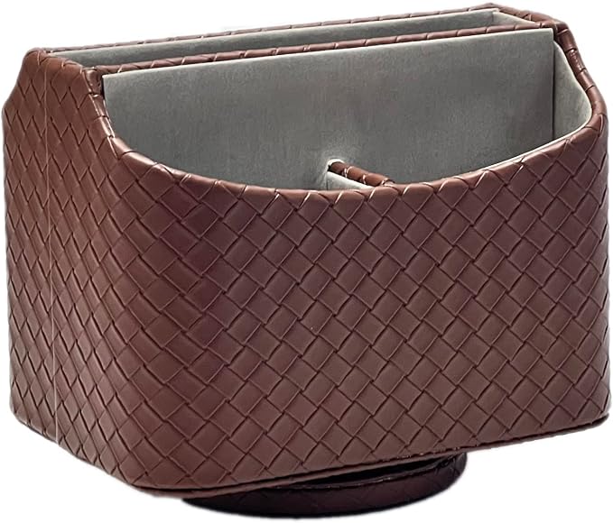 UnionBasic Rotating Desk Organizer, 360 Desk Spinning Caddy, Desktop TV Guide/Mail/Media/Remote Controller Holder Organizer, Woven Coffee