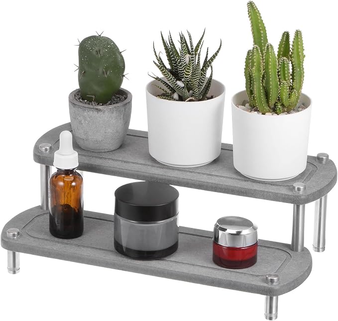 uxcell Modern Dark Grey 2-Tier Instant Dry Sink Organizer, Fast Drying Stone Sink Tray, Countertop Caddy, 30 lb Capacity