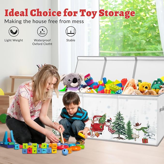 decalsweet Kids Toy Box Storage Chest Collapsible Storage Bin with Lids Handles for Boys Girls Toddler, Large Christmas Kids Toy Organizer Box for Kidsroom Bedroom Playroom Nursery,37.7"x12.5"x15.7"