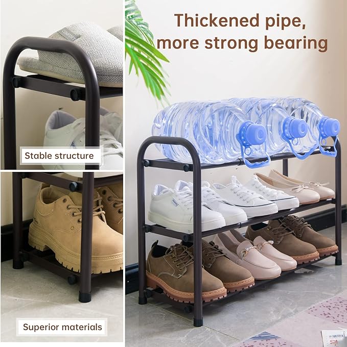 Gonfoam Shoe Rack for Closet, Expandable Shoe Organizer Storage Shelf, Adjustable Metal Free Standing Small Closet Shoe Rack for Entryway, Doorway (3-Tier Bronze)
