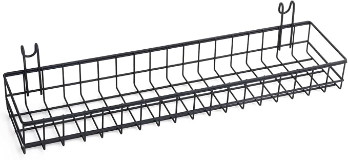 Kaforise Hanging Basket for Wire Wall Grid Panel, Multi-Function Wall Storage and Display Basket, Medium Size, Black Painted