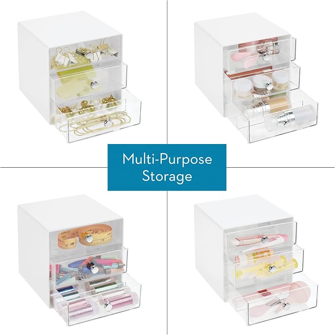 iDesign Divided 3-Drawer Stackable Organizer for Glasses, Sunglasses, and Readers - White/Clear