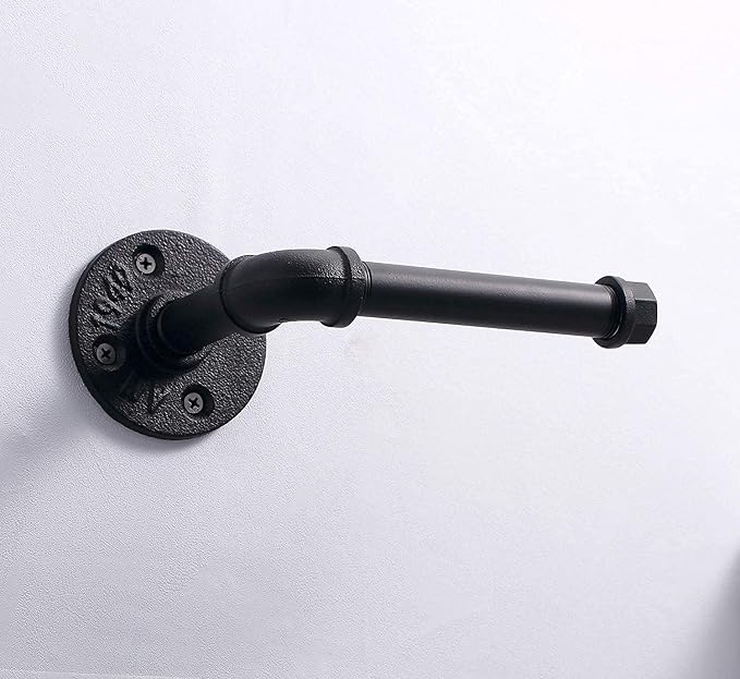 Industrial Pipe Toilet Paper Holder, Heavy Duty DIY Vintage Rustic Farmhouse Style Wall Mount Iron Paper Roll Holder,Towel Rack with Hardware for Bathroom, Kitchen, Bedroom, Matte Black
