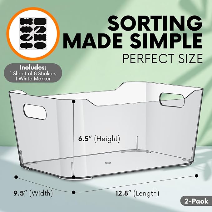 Clear Plastic Storage Bins, Perfect for Kitchen Organization or Pantry Organization and Storage, X-Large Fridge Organizer Plastic Bins, Pantry Organization and Storage Bins, Cabinet Organizers