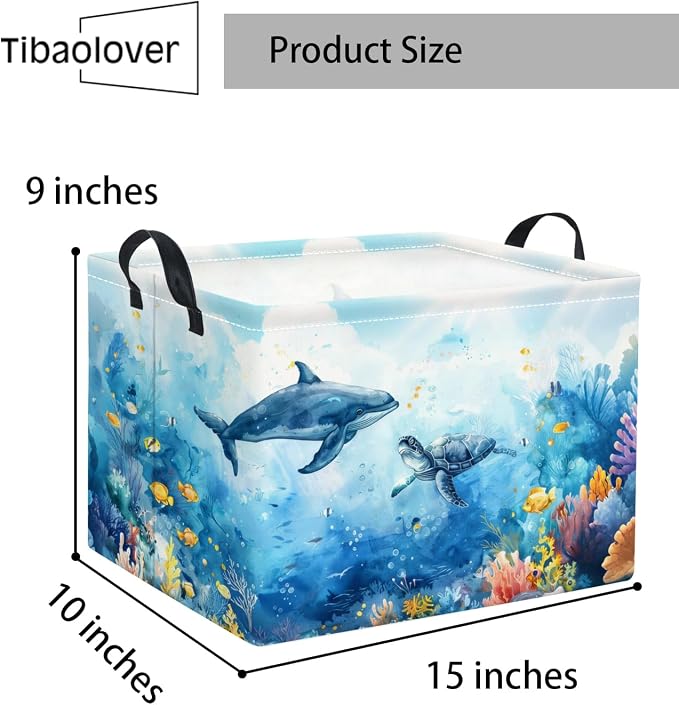 Rectangular Baby Kids Storage Basket for Home Kitchen Girls Cute Toy Storage Bin Organizer Shelf Book Room Decor(Marine Animals)