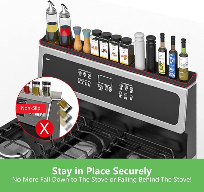 30 Inch Silicone Stove Top Shelf Magnetic for Kitchen, Strong Magnetic Heat Resistant Spice Rack Organizer for Over Stove Oven - (Black)