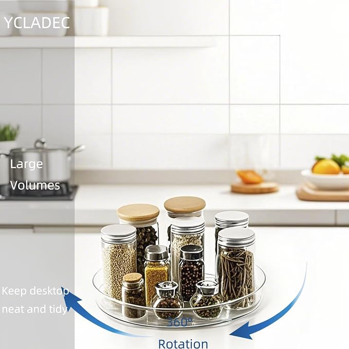 2 Pack Lazy Susan 9.25" Inch Turntable Organizer Pantry Organization and Storage Container Bins Spice Rack Cabinet Rotating Condiment for Pantry Kitchen Vanity Bathroom Jewelry Holder Clear