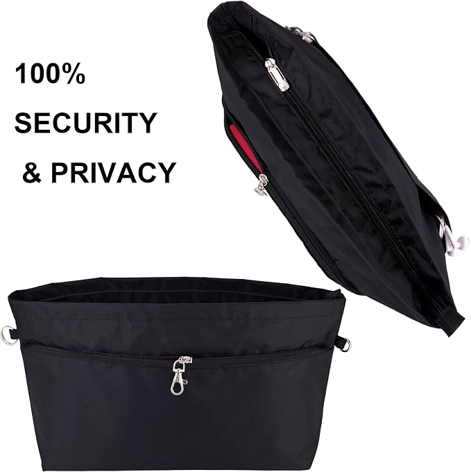 Handbag Tote Purse Organizer Insert, X Large, Black | Bag Divider Liner Shaper Separator in Bag with Zipper, 11 Pockets Compartments