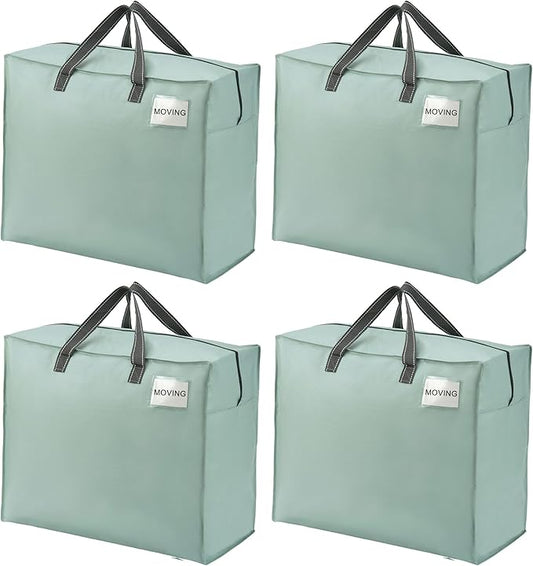 VENO 4 Pack Heavy Duty Moving Bags, Storage Bags, Packing Supplies, Top Zipper, Storage Totes for Camping, Clothes, Bedding, Comforters, Pillows (22 Gallon Light Green, 4 Pack)