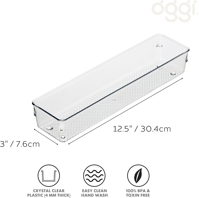 Oggi Clear Drawer Organizer | 3" X 12" | Pack of 2 | For Kitchen Drawers