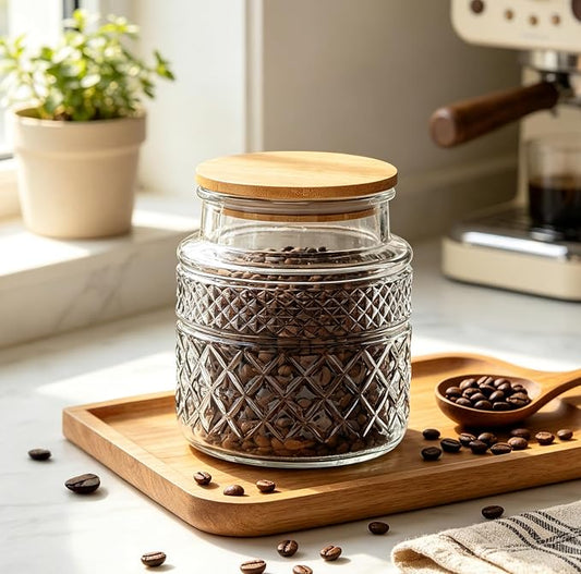 Prettidecor Glass Storage Jar, 38 FL OZ, Food Canisters with Bamboo Lid, Kitchen Containers Decorative Airtight Glass Jars For Cereal Nuts Snack Candy Cookies Coffee Tea
