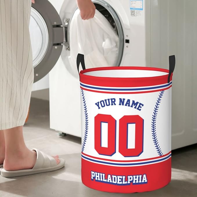 Custom Philadelphia Laundry Hamper Personalized Laundry Basket Customized Name And Number Collapsible Storage Basket for Bedroom Bathroom Living Room Baseball Fan Gifts