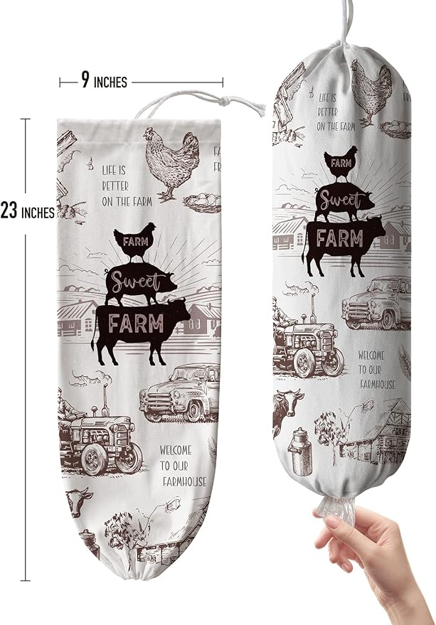 Hglian Grocery Plastic Bag Holder,Cow Rooster Plastic Bags Organizer Storage for Kitchen,Farmhouse Home Decor