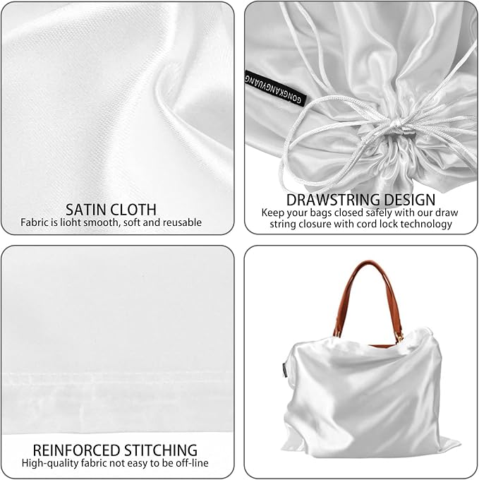 GONGKANGYUAN 12 Pcs Dust Bags for Purses and Handbags Satin Purse Storage Organizer With Drawstring Closure Handbag Protector (White)