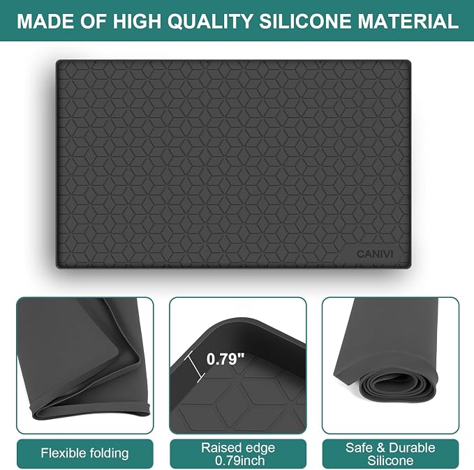 Under Sink Mat, 28" x 22" Waterproof Silicone Under Sink Tray for Kitchen & Laundry Cabinets, Kitchen Cabinet Shelf Protector, Up to 3 Gallons Liquid, Fits 36 inch Standard Cabinet (Black)