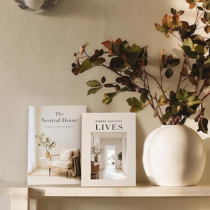Decorative Books for Neutral Home, Fake Books Storage Boxes for Decoration | Set of 2 Coffee Table Books with Hidden Storage, Stackable Photo Keepsake Box for Living Room Bookshelf Decor, Beige