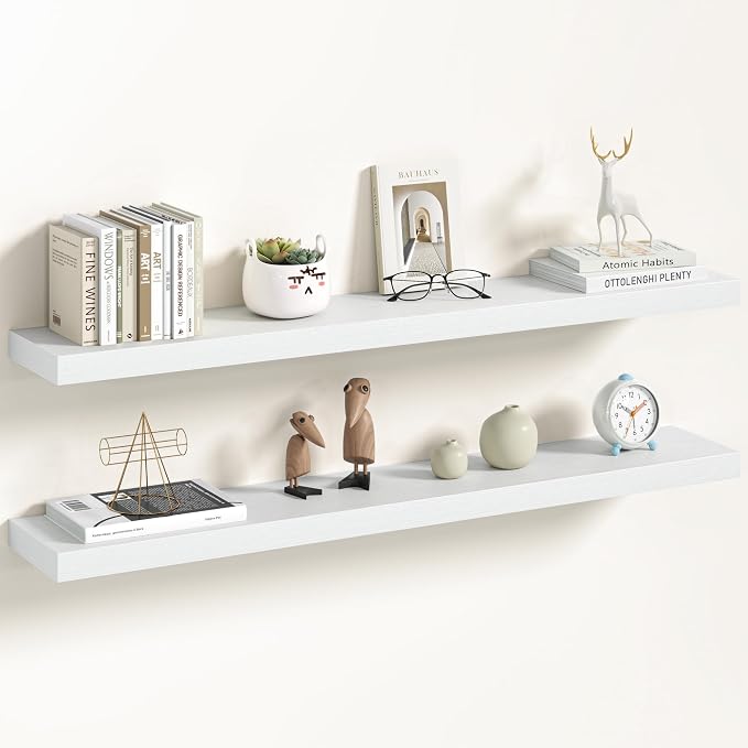 Vivelove 40 Inch Floating Shelves Wall Mounted for Display, 6.5 Deep Duty Shelves with Invisible Brackets for Living Room,Bedroom,Kitchen, Bathroom Storage & Decor,40" Wx6.5 Dx1.4 H - White