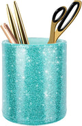 Glitter Pen Holder Pencil Organizer, Cute Pencil Cup Desk Decor, Decorative Makeup Brush Holder Large, Leather Multi-Functional Organizer Cup for Office, Home, Classroom, Blue+Green