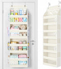 Yecaye 5 Tier Over the Door Organizer, Swing-proof Door Organizer Hanging with Clear PVC Windows, Behind the Door Storage for Bedroom Nursery Closet Laundry Pantry Bathroom, Cream White