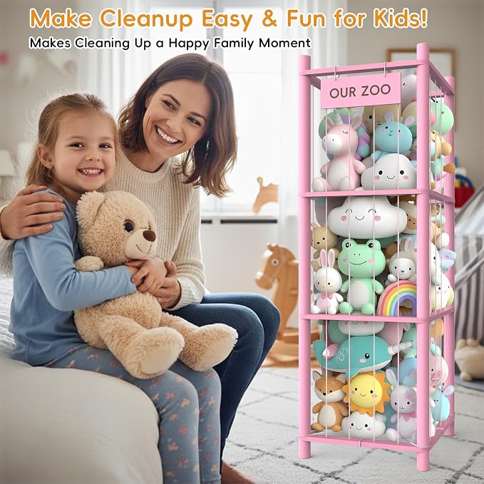 Stuffed Animal Storage Organizer, 53.5" Solid Wood Zoo Toy Holder for Kids Bedroom, Nursery & Playroom, Large Plush Toy Storage Holder, Holds 40 Plush Stuffed Animals, No-Tool Easy Assembly