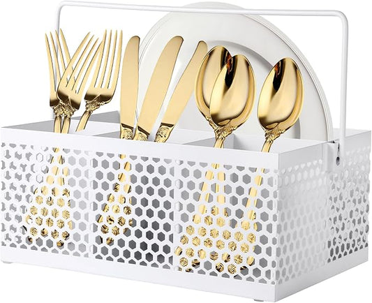 Utensil Caddy, Silverware Caddy for Party, Metal Silverware Holder, Silverware Organizer Countertop, Cutlery Storage for Kitchen Party- White