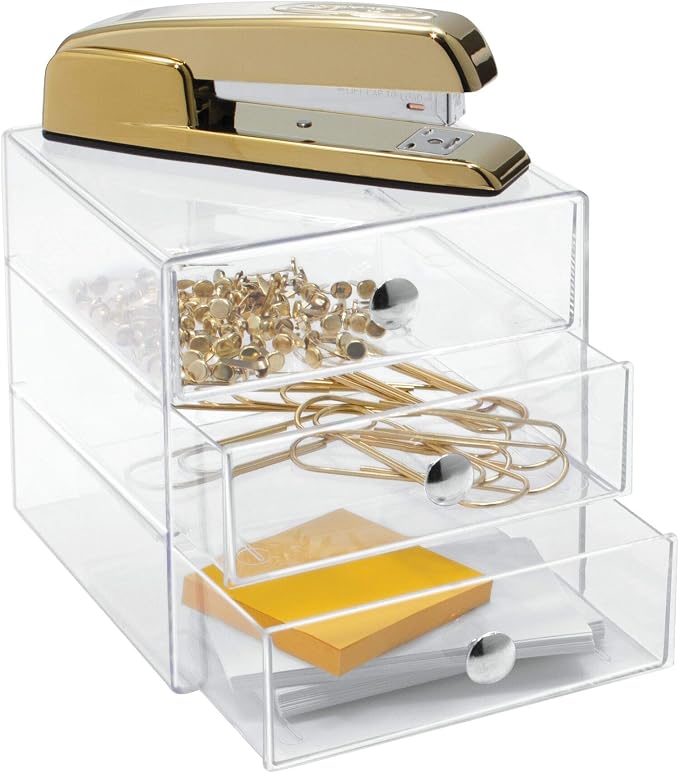 iDesign Stackable 3-Drawer Makeup Organizer, Clear | Bathroom Storage, Vanity Storage