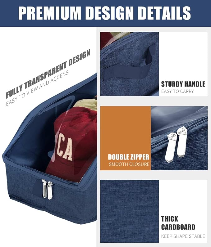 Livelab Hat Organizer for Baseball Caps, Blue, 1Pcs | Hat Storage Holder Container, For Closet, Clear Window, Hat Boxes for Home Storage