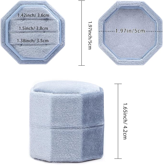 WantGor Velvet Ring Box, 3 Slots Jewelry Ring Gift Box Vintage Ring Holder | Ring Display Case for Wedding Ceremony Proposal Engagement (Blue)