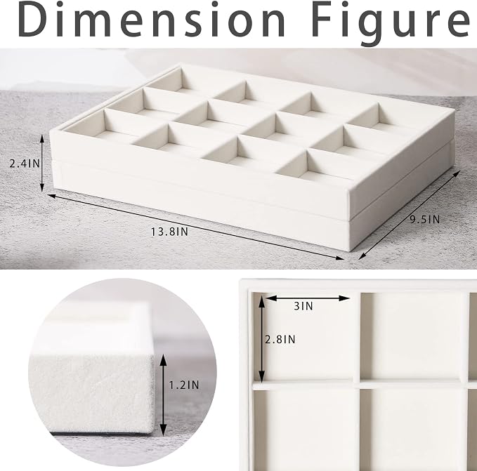 Coward 2PC Stackable 12 Grids Jewelry Organizer Tray Bracelet Display Stand for Selling Velvet Necklace Holder Earring Box Storage (12grid+12grid)