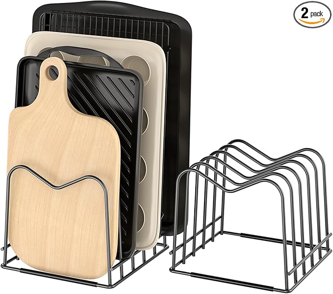 ORDORA 2 Pack Cutting Board Holder Stand Rack Organizer for Cabinet, 5mm Wire Storage Rack for Countertop, Baking Cookie Sheet Pan Organizer inside Cabinet, Chopping Board Holder for Pots and Skillets
