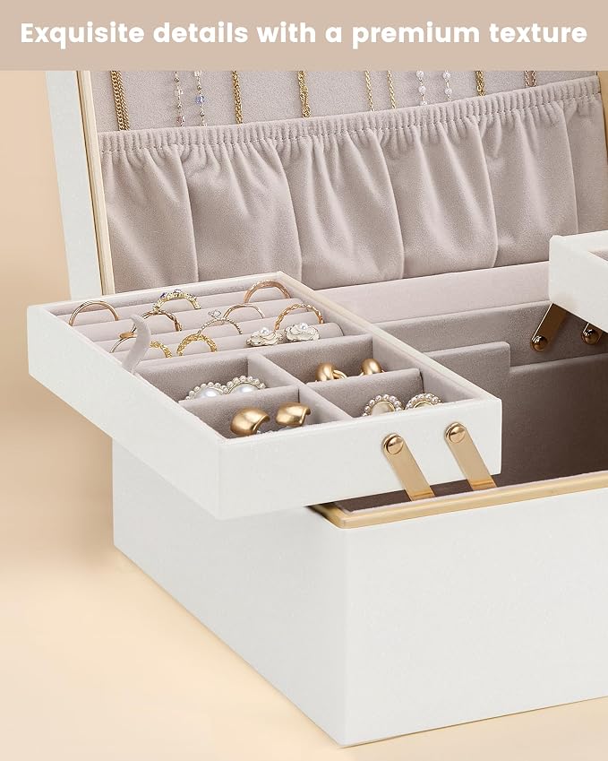 Lolalet Jewelry Box Organizer for Women Girls, 2 Layer Jewelry Organizers and Storage for Necklace Earrings Rings Bracelets, Large Jewellery Holder Case Birthday Gifts -Champagnegold