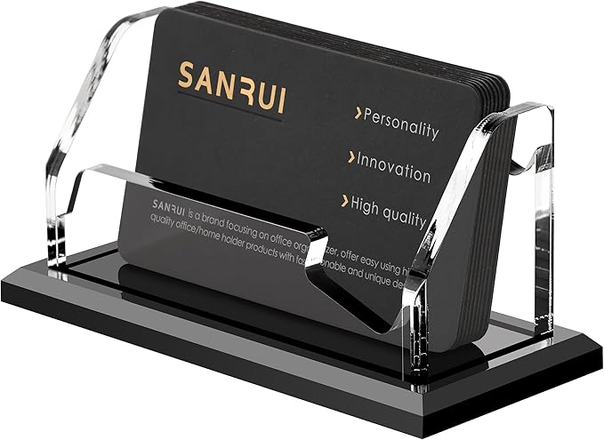 SANRUI Black Business Card Holder for Desk 1 Slot , Clear Acrylic Horizontal Name Card Stand for Women and Men, Desktop Organizer Display for Office Home Exhibition - 60 Card Capacity 1 Pack