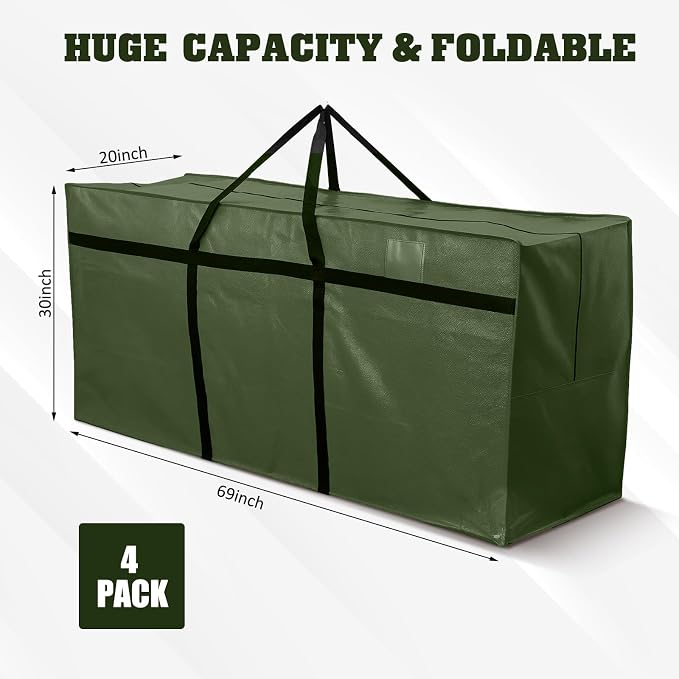 4 Pcs 176 Gallon Extra Large Moving Bags Heavy Duty Storage Bag with Strong Zipper Handle Foldable XXL Jumbo Storage Tote Packing Moving Box for College Dorm Travel Cloth Duffle (Green)