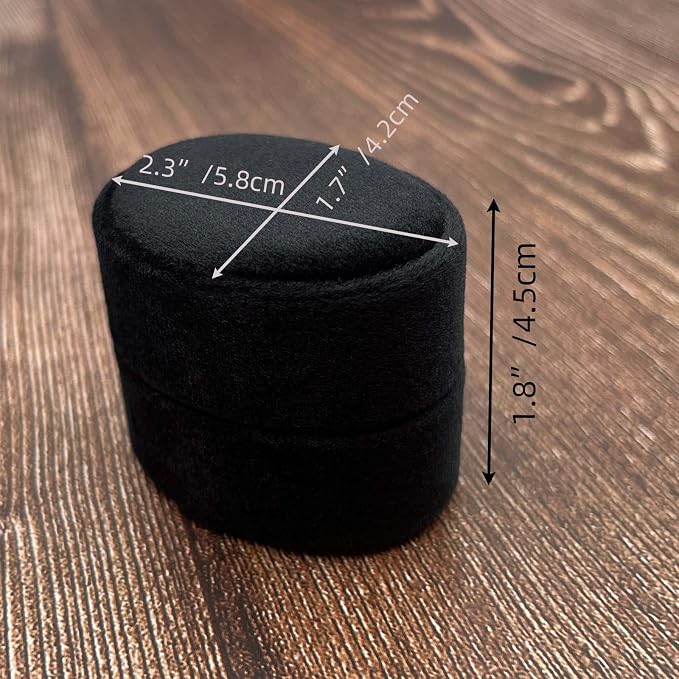 Velvet Oval Ring Box 3 Slots - Premium Wedding Three Rings Box Vintage Handmade Storage Jewelry Organizer for Proposal, Engagement, Wedding Ceremony, Christmas (Black)