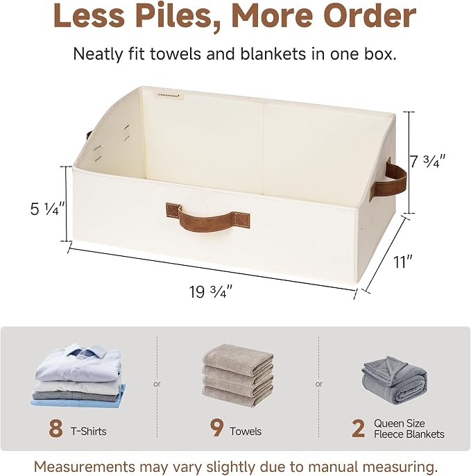 StorageWorks Closet Organizers and Storage, Trapezoid Storage Bins, Fabric Clothes Closet Bins, Storage Baskets for Shelves, Toys, Towels, Large, Ivory White, 3-Pack