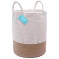 OrganiHaus Tall Cotton Rope Laundry Basket & Hamper, Blanket Storage 52L | Honey / Off-White - Tall Cotton Rope Hamper, 52L