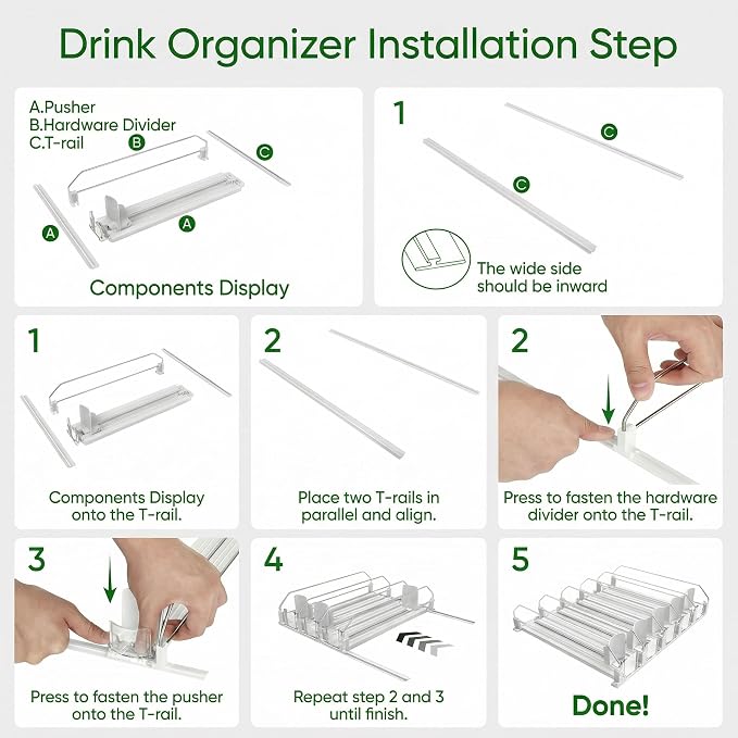 Adjustable White Fridge Organizer, Automatic Can Dispenser & Drink Rack | Holds up to 25 Cans (12oz/16oz/20oz), Gliding Soda & Beer Organizer for Refrigerator - Space Saving Kitchen Storage