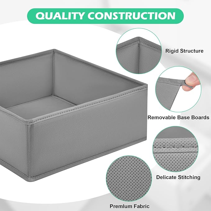 Drawer Clothing Organizer 16-Pack, Grey 3 Sizes Underwear Drawer Dividers, Fabric Folding Wardrobe Organizer, Can Store Baby Clothes, Bras, Underwear, Panties, Belts, Socks, Ties