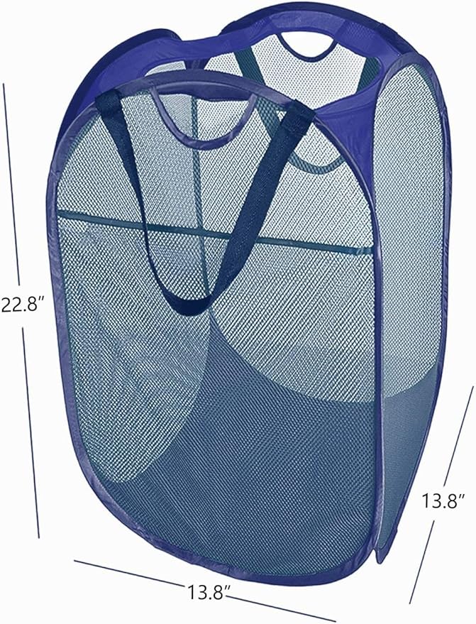 2 Pcs Strong Mesh Pop up Laundry Hamper,House Again Collapsible Laundry Basket with Durable Handles Solid Bottom High Carbon Steel Frame, Space-Saving, Easy to Open and Fold Flat for Storage(Blue)