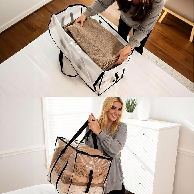 Oversized 6 Pack Moving Bags with Reinforced Handles,Heavy-Duty Moving Boxes with Zippers & Carrying Handles,Foldable Storage Totes For Space Saving,Transparent Storage Bags for College Dorm,Traveling