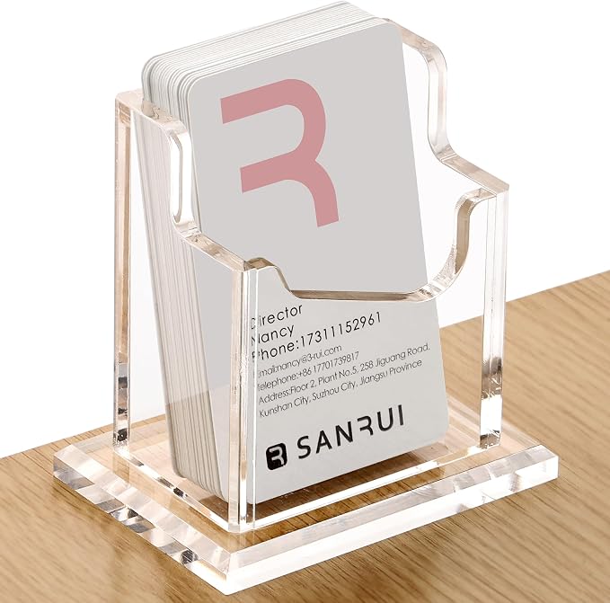 SANRUI Vertical Business Card Holder for Desk，Clear Acrylic Business Card Display Stand，1 Slots ，Holds 50-60 Cards
