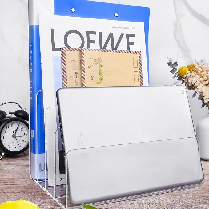 2PCS Clear Acrylic File Organizer for Desk, 4 Section Acrylic Desk Organizer and Accessories, Acrylic File Folder Holder Sorter, Office Supplies for Mail Letter Paper Electronic