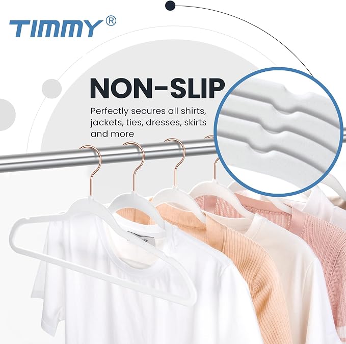 TIMMY 50 Pack Velvet Hangers, Non-Slip Ultra-Thin Space-Saving Suit & Coat Hangers with 360° Silver Swivel Hook - Hold 10 lbs, for Blazers, Dresses & Pants (17.7 in)