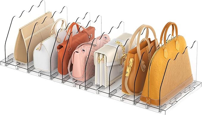 Ronlap Purse Storage Organizer for Closet Clear Shelf Dividers Rack, 2 Pack | Clear separators keep handbags, totes, clutches & purses upright & visible on shelves for closet storage and organization