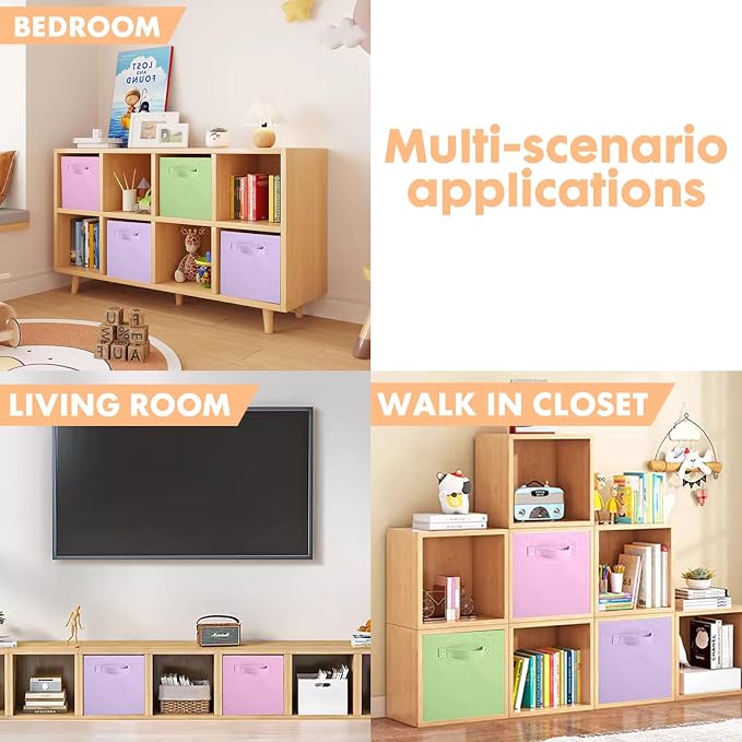 ShellKingdom Foldable Fabric Storage Cubes - Cloth Organizer Drawer for Closet & Toys, 6 Pack (Pink, Green, Lavender)